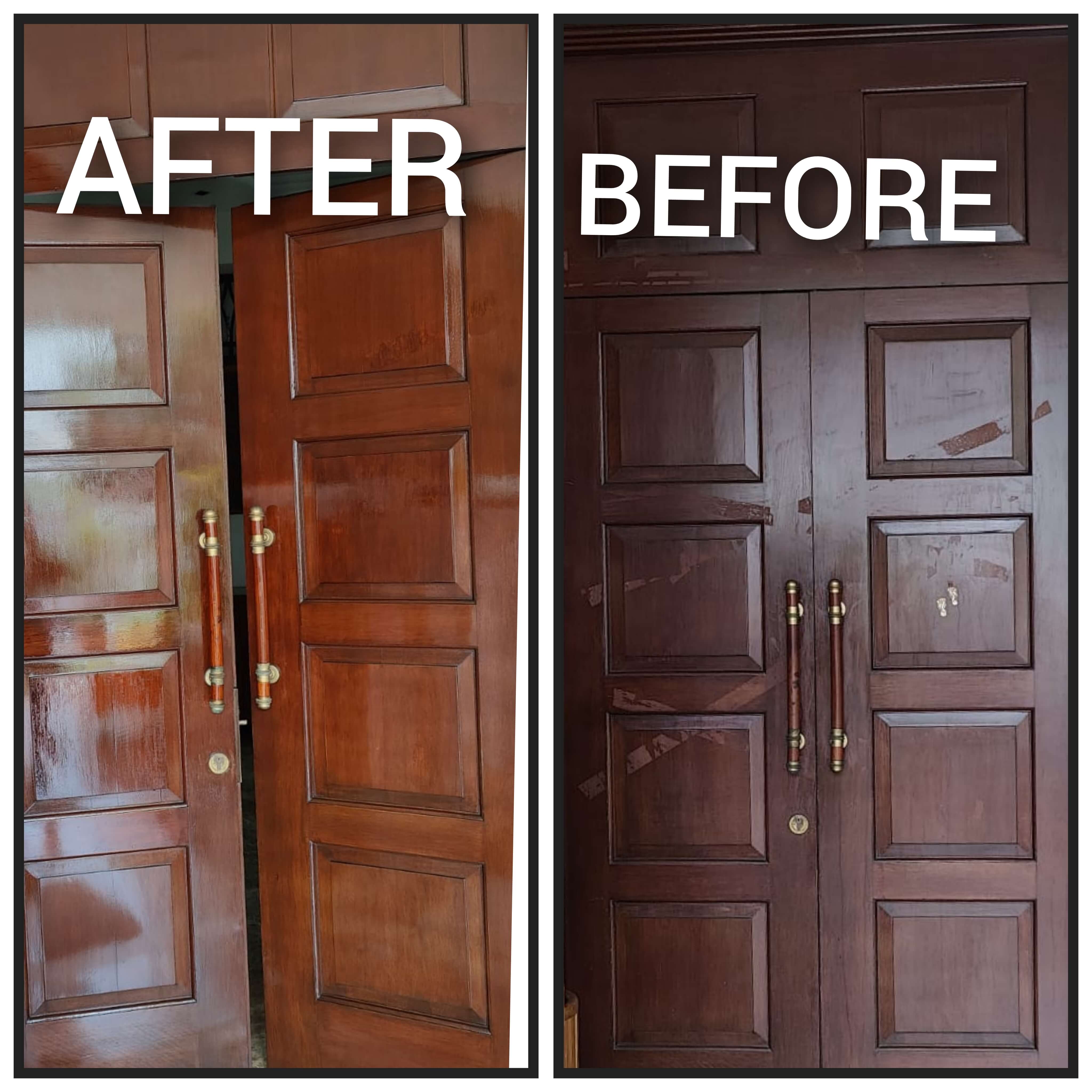 Before Varnishing and after Varnishing door impact look likes new door