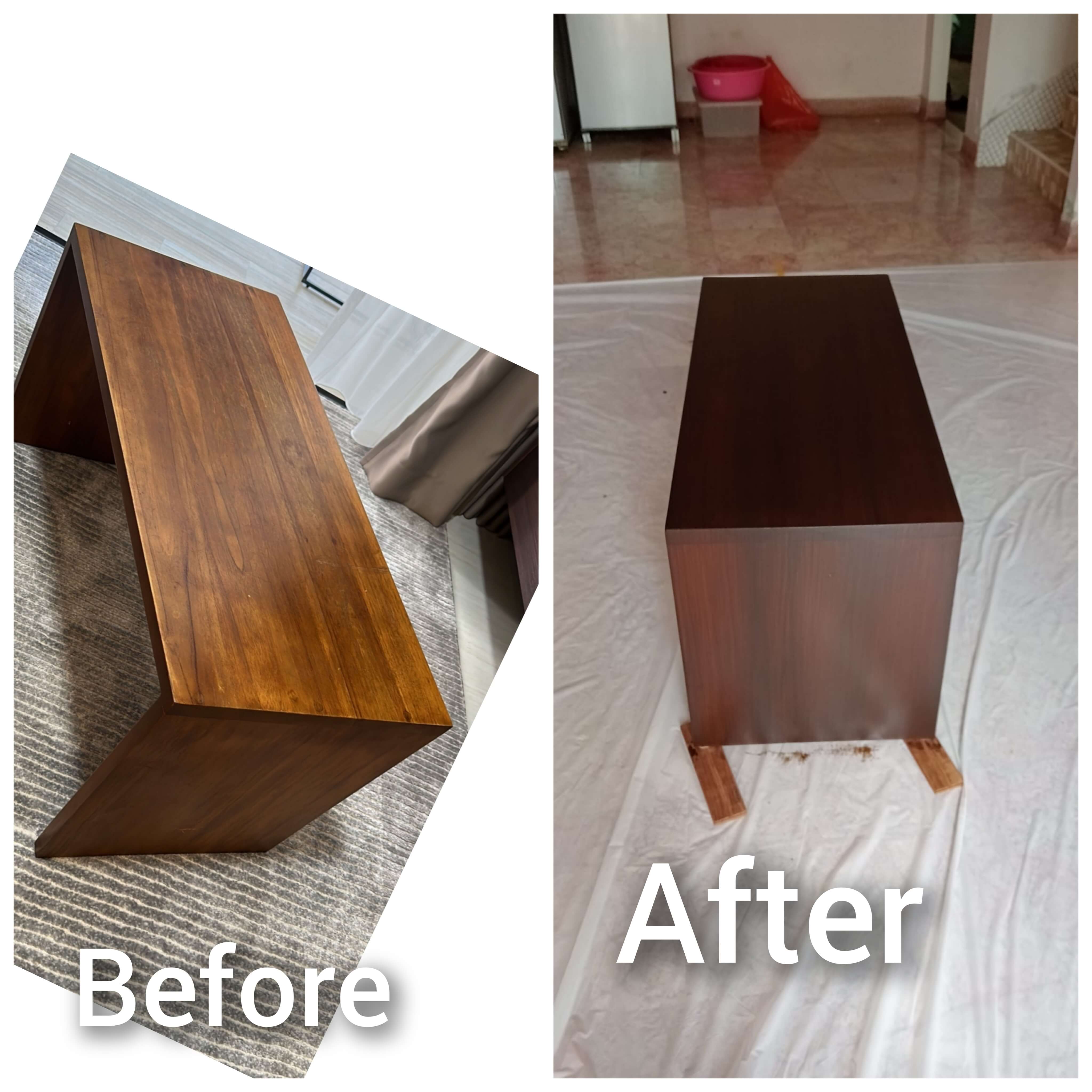 Before Varnishing and after Varnishing ca impact look likes new table